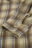 Casual Plaid Buttons Contrast Turndown Collar Tops