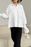Casual Solid Color Jacquard Buttons Texture Turndown Collar Tops