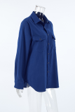 Casual Daily Solid Color Buttons Turndown Collar Tops