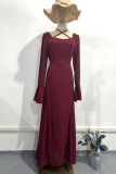 Elegant Solid Color Patchwork Ruffle Square Neck Waist Skirt Dresses