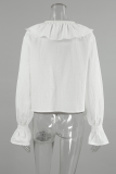 Casual Solid Color Ruffle V Neck Tops