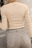 Casual Solid Color Buttons O Neck Tops