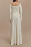 Sexy Solid Color Patchwork Ruched Without Belt Off Shoulder Long Dresses(No waist belt)