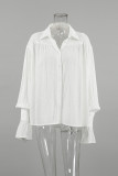 Casual Solid Color Jacquard Buttons Texture Turndown Collar Tops