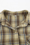 Casual Plaid Buttons Contrast Turndown Collar Tops