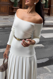 Sexy Solid Color Patchwork Ruched Without Belt Off Shoulder Long Dresses(No waist belt)