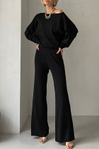 Casual Solid Color Irregular Oblique Collar Long Sleeve Two Pieces