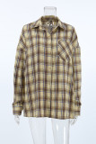 Casual Plaid Buttons Contrast Turndown Collar Tops