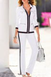 Casual Street Stripe Patchwork Zipper Contrast Mandarin Collar Long Sleeve Two Pieces