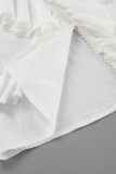 Casual Solid Color Ruffle V Neck Tops