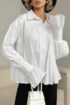 Casual Solid Color Jacquard Buttons Texture Turndown Collar Tops