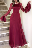 Elegant Solid Color Patchwork Ruffle Square Neck Waist Skirt Dresses