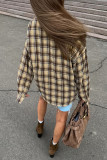 Casual Plaid Buttons Contrast Turndown Collar Tops
