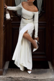 Sexy Solid Color Patchwork Ruched Without Belt Off Shoulder Long Dresses(No waist belt)