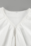 Casual Solid Color Ruffle V Neck Tops