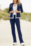 Casual Street Stripe Patchwork Zipper Contrast Mandarin Collar Long Sleeve Two Pieces