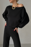 Casual Solid Color Irregular Oblique Collar Long Sleeve Two Pieces