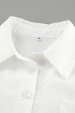 Casual Solid Color Lace Up Buttons Turndown Collar Shirt Dresses
