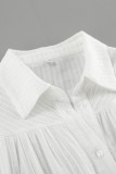 Casual Solid Color Jacquard Buttons Texture Turndown Collar Tops