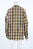 Casual Plaid Buttons Contrast Turndown Collar Tops