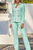 Casual Street Stripe Patchwork Zipper Contrast Mandarin Collar Long Sleeve Two Pieces