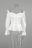 Sexy Solid Color Buttons Off Shoulder Tops