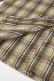 Casual Plaid Buttons Contrast Turndown Collar Tops