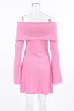 Sexy Solid Color Lace Patchwork Potholes Off Shoulder Waist Skirt Dresses