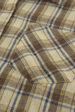 Casual Plaid Buttons Contrast Turndown Collar Tops