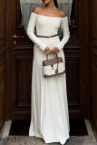 Sexy Solid Color Patchwork Ruched Without Belt Off Shoulder Long Dresses(No waist belt)