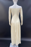 Sexy Solid Color Patchwork Ruched Without Belt Off Shoulder Long Dresses(No waist belt)