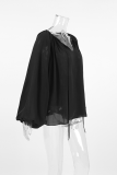 Casual Solid Color Lace Up See-Through V Neck Tops
