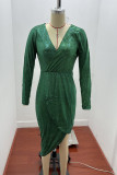 Fashion Elegant Solid Patchwork Sequined V Neck Evening Dress Dresses