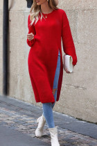 Casual Street Solid Color Slit O Neck Long Sleeve Dresses