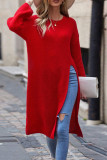 Casual Street Solid Color Slit O Neck Long Sleeve Dresses