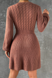 Casual Solid Color Weave O Neck Long Sleeve Dresses