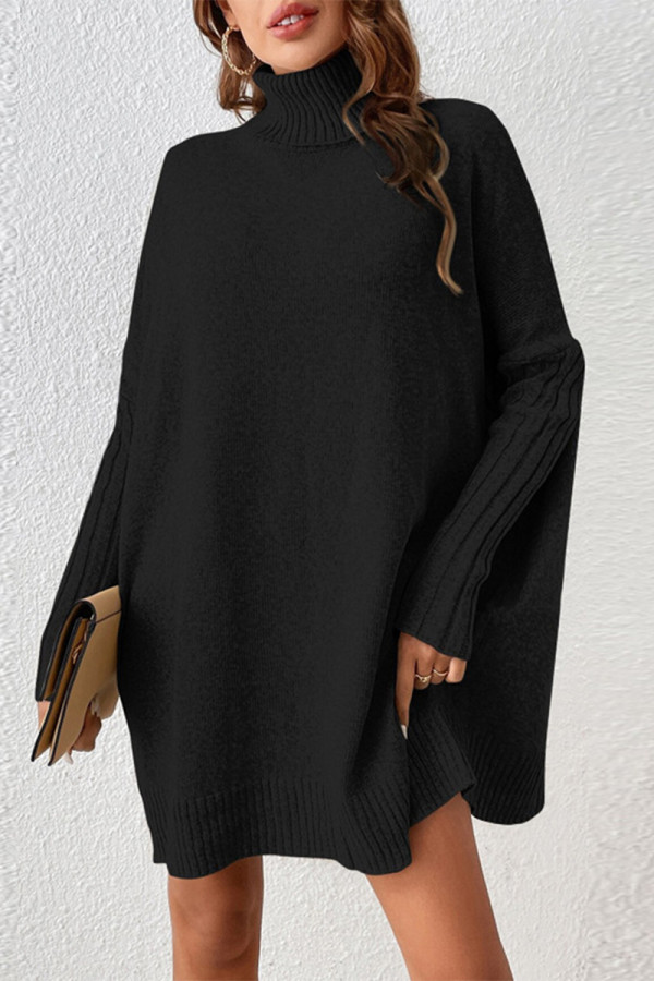 Casual Street Solid Color Weave Turtleneck Long Sleeve Dresses