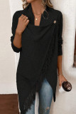 Casual Solid Color Fringed Trim Irregular Cardigan Collar Outerwear