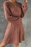 Casual Solid Color Weave O Neck Long Sleeve Dresses
