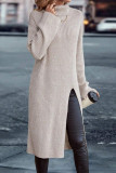 Casual Street Solid Color Slit Turtleneck Long Sleeve Dresses