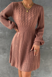 Casual Solid Color Weave O Neck Long Sleeve Dresses