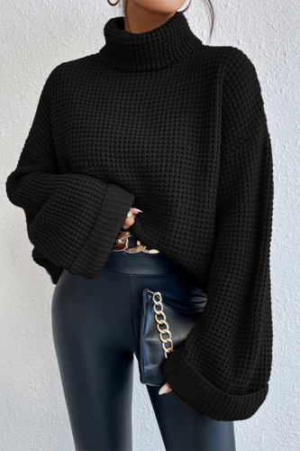 Casual Daily Solid Color Weave High Neck Tops
