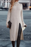 Casual Street Solid Color Slit Turtleneck Long Sleeve Dresses