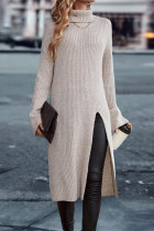 Casual Street Solid Color Slit Turtleneck Long Sleeve Dresses