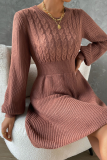 Casual Solid Color Weave O Neck Long Sleeve Dresses