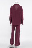 Casual Daily Solid Color Pocket Buttons Turndown Collar Long Sleeve Two Pieces