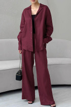 Casual Daily Solid Color Pocket Buttons Turndown Collar Long Sleeve Two Pieces