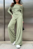 Sexy Street Solid Color Ruched Irregular Off Shoulder Long Sleeve Two Pieces