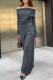 Sexy Street Solid Color Ruched Irregular Off Shoulder Long Sleeve Two Pieces