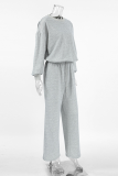 Casual Street Solid Color Draw String Pocket O Neck Long Sleeve Two Pieces